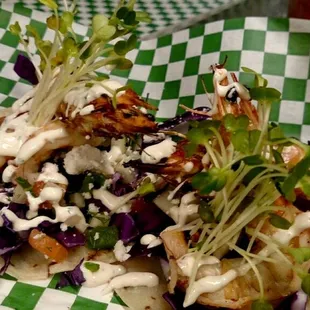 Rasta Johnny - Grilled Prawns with Wico(Watermelon and Diacon Pico), radish sprouts, and a citrus cinnamon Piloncillo Creme