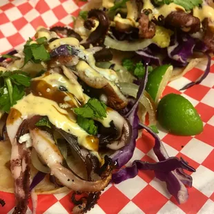 Tecate Time Grilled Octo*Taco- Tecate marinated grilled Octopus with a Habanero Creme and a tamarind chili sauce!