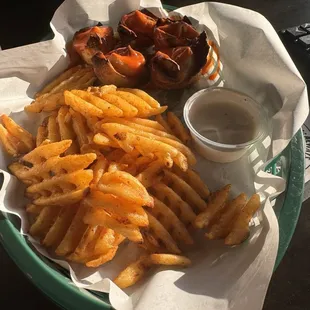 Buffalo rangoons with waffle fries