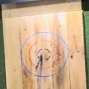 Bullseye. Had to keep our throws to specific parts as the board was pretty beaten up