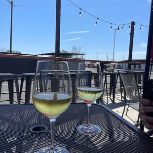 two glasses of wine on a table