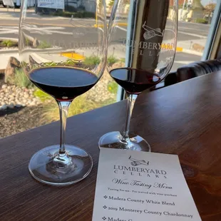 a glass of wine and a menu