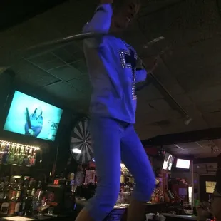 a woman playing wii