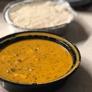 Mutter paneer (served with rice): Creamy, rich, and mildly flavored. The sauce is luscious and gentle, and the paneer is generous.