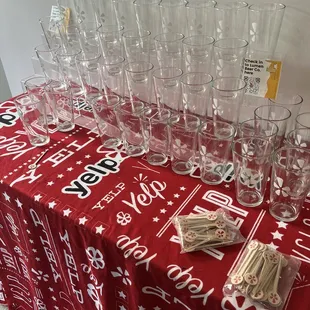 a table full of glasses