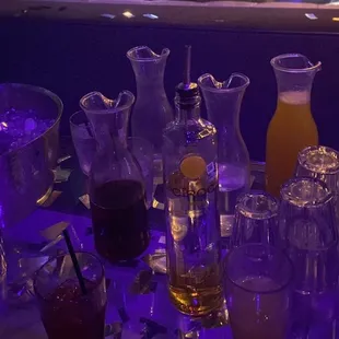 a variety of drinks on a table