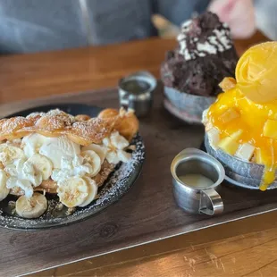 - Banana Crumble Waffle (left) - Mango Cheesecake Bingsu (right) - Choco Brownie Bingsu (back)