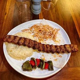 Adana Kebab

Ground Beef 
Spices
Come with Rice