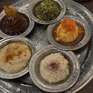 the Mezze appetizer plate. Comes with homemade pita (or cucumber, for those who are gluten-free)