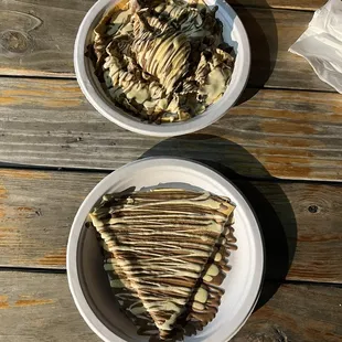 Chocolate Massacre (top) and Churro Crêpe (bottom)