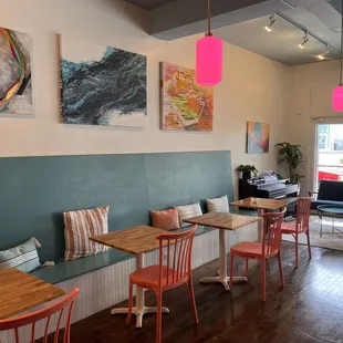 tables and chairs in a restaurant
