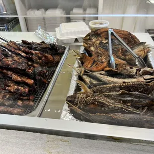 Pork and chicken bbq and fried fish