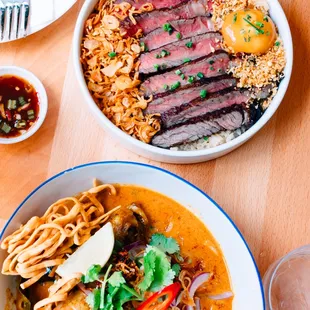 Khao Soi Gai &amp; Crying tiger.  Follow IG: "twomobites" for more!