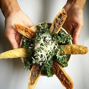 Kale Caesar Salad with a 3pc Lumpia mix.
