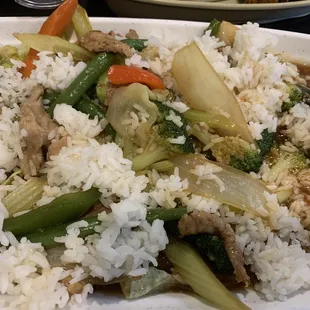 Mixed the rice with the chicken and veggies