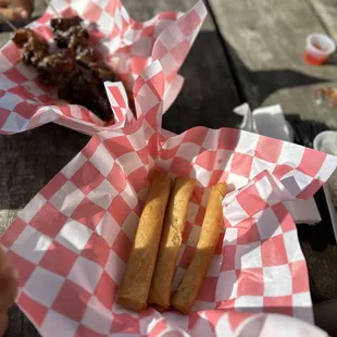 Pork lumpia and pork BBQ skewers