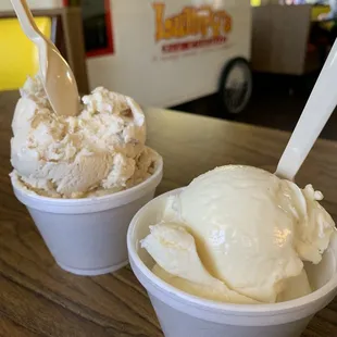 Apple pie on the left, hazelnut coffee on the right.