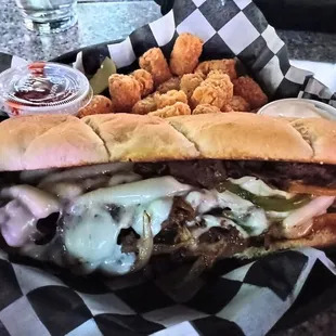 Pretty good philly with a quality soft roll, and a side of excellent extra crispy tots (I asked for crispy). All for $11.99