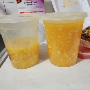 2 qts of egg drop soup. I already dove into the soup oops lol