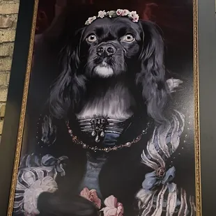 a portrait of a dog wearing a crown