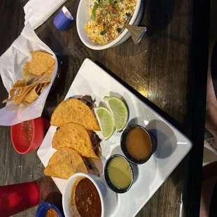 Birria tacos and Mexican street corn