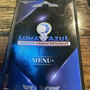 Luna Azul menu cover.