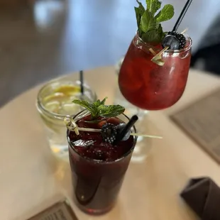 Hibiscus berry agua fresca (one regular and the other spiked with liquor)