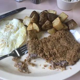 Tough and tasteless country fried steak.