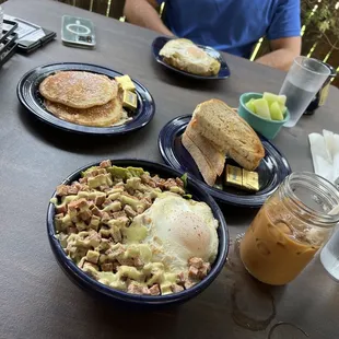 Breakfast Bowl, Mini Pancakes, cold brew