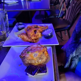 seafood.. baked potato and dry broiled flounder