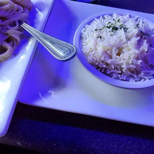 Since my initial order was fried catfish with Jasmine rice, I was still served the rice WITH my pasta dish!