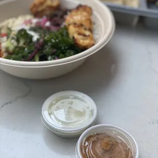 Garlic sauce and some kind of spicy sauce (both are a must)