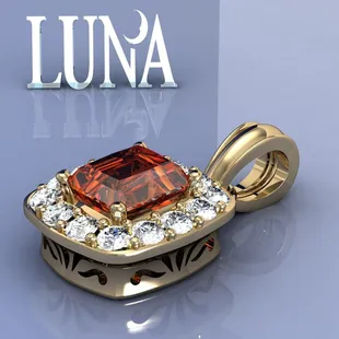 re-designed pendant with orange opal and diamond melee