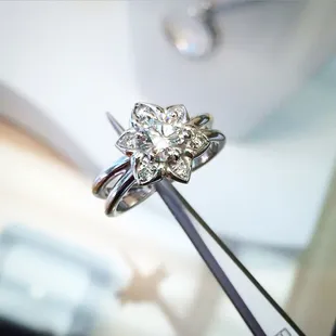 Round Diamond set in Luna Jewels exclusive design Lotus flower setting