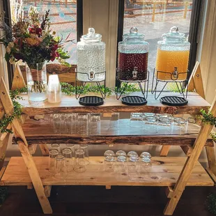 a table with drinks on it