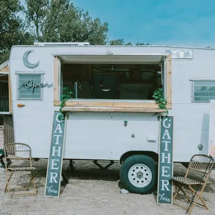 a food truck parked in the desert