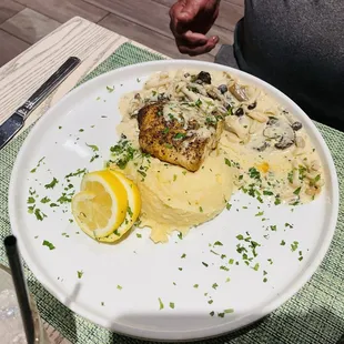 Snapper with creamy garlic mash potatoes.