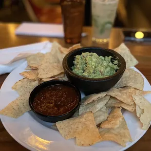 chips and guacamole on a plate