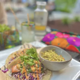 Salmon tacos were delish. I substituted the beans for the arroz verde