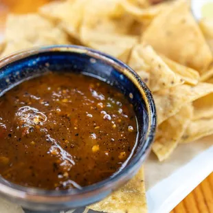 Red Molcajete-style salsa not great on chips but good w/ anything else