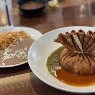 Chimichanga with rice, beans, and guac