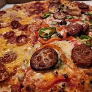 half pepperoni half spicy andouille