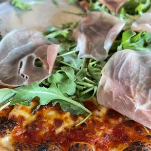 Prosciutto and arugula with hot honey drizzle