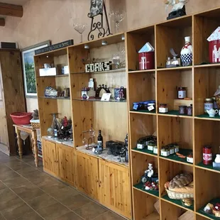 shelves of wine and condiments