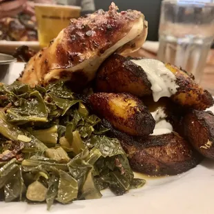 Chicken with collards and plantains