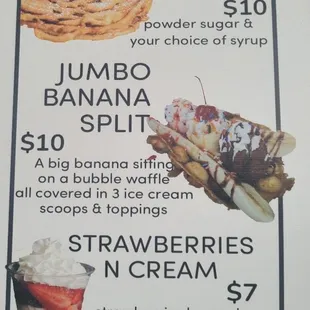 a menu for funnel cakes