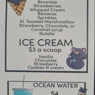 a menu for ice cream