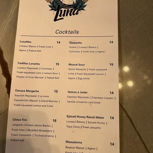 Front of Menu