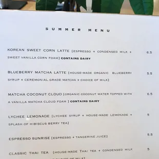 Summer Menu