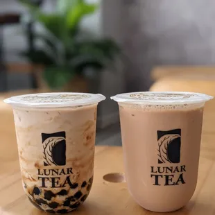Roasted Oolong Milk Tea with Brown sugar boba + Hong Kong Milk Tea